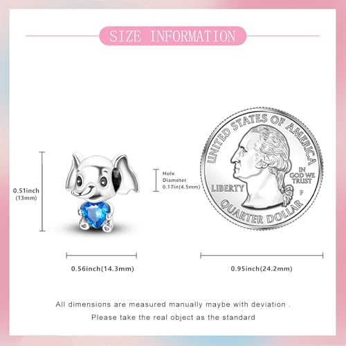 S925 Sterling Silver Cute Bead Charm for Pandora Bracelets and Necklaces | Lucky Clover Cute Animal Pink Bow Cherry Butterfly Pendant Bead Charms Jewelry Making Gifts for Women Valentines Mother's Day - style: Cute Elephant Bead Charm
