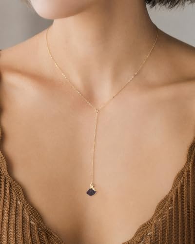 Lariat Necklace for Women Dainty Gold Long Crystal Drop Y-Shaped Necklace | 14k Gold Plated Crystal Drop Necklace Trendy Non Tarnish Simple Gold Jewelry For Wedding, Prom, Daily - color: Garnet