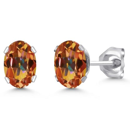 Gem Stone King Oval Gemstone Birthstone Stud Earrings for Women Men | Oval Cut 7X5MM | Fine Jewelry Gifts for Mom Dad Wife Him Her - style: Ecstasy Mystic Topaz