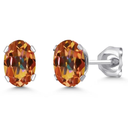 Gem Stone King Oval Gemstone Birthstone Stud Earrings for Women Men | Oval Cut 7X5MM | Fine Jewelry Gifts for Mom Dad Wife Him Her - style: Ecstasy Mystic Topaz