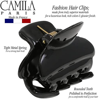 Camila Paris CP3554 French Small Hair Clips for Women, 1.5" Small Claw Clip Fashion Styling Mini Hair Clip Accessories for Women, Strong Hold No Slip Grip Cute Claw Clips, Made in France - color: Black 1.5"