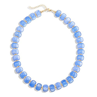 AOZEL Chunky Resin Beaded Necklace for Women Colorful Bead | Summer Beach, Waterproof, Fade Resistant, Adjustable Length, Boho Statement, for Daily Wear & Gifting - color: Light Blue