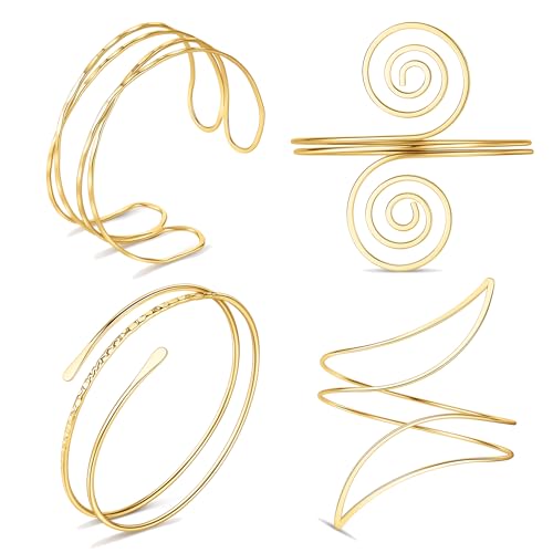 FIRAZIO 4PCS Arm Cuff Jewelry for Women | Upper Arm Cuff Bangle Band Armlet Adjustable Arm Cuff Bracelet Set - style: 4A-Gold