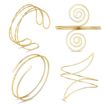 FIRAZIO 4PCS Arm Cuff Jewelry for Women | Upper Arm Cuff Bangle Band Armlet Adjustable Arm Cuff Bracelet Set - style: 4A-Gold