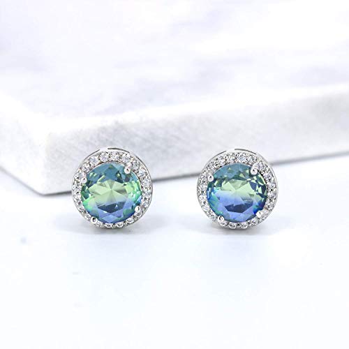 YOQUCOL Bright 8MM,10MM Cubic Zirconia Crystal Stud Earrings Round Pierced Earrings For Women - color: 8MM-Ocean Blue