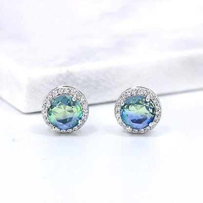 YOQUCOL Bright 8MM,10MM Cubic Zirconia Crystal Stud Earrings Round Pierced Earrings For Women - color: 8MM-Ocean Blue