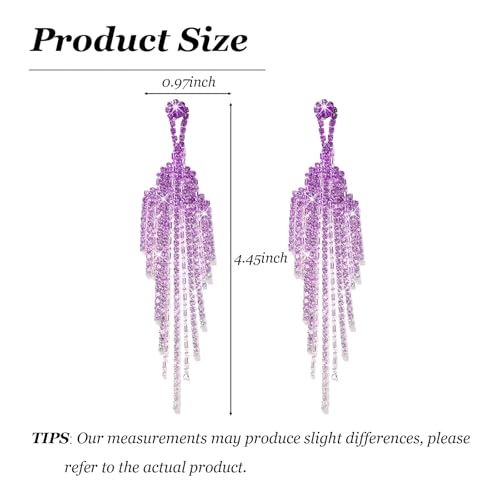 Rhinestone Earrings Prom Earrings for Women Sparkly Long Tassel Chandelier Drop Statement Earring Jewerly Gifts Wedding Party Prom Dresses Accessories - color: A4: purple prom earrings