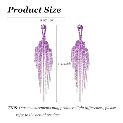 Rhinestone Earrings Prom Earrings for Women Sparkly Long Tassel Chandelier Drop Statement Earring Jewerly Gifts Wedding Party Prom Dresses Accessories - color: A4: purple prom earrings