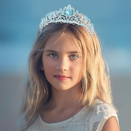 TAROSE Tiaras for Women, Birthday Crown and Sash for Girls | Birthday Sash Sunglasses Outfit, Birthday Gift for Women Girls, Goddess Crown Bride/Halloween/Prom/Party/Costume - color: 1 G. Silver+lake Blue