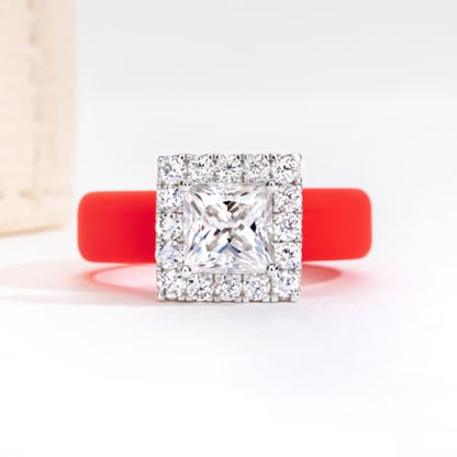 Moissanite Silicone Ring for Women, Promise Ring 925 Sterling Silver, Soft - color: Red