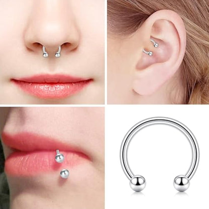 D.Bella 22G 20G 18G 16G 14G 12G 10G 8G 6G 4G 2G 0G 00G Surgical Steel Nose Septum Horseshoe Hoop Eyebrow Lip Navel Belly Nipple Piercing Ring Helix Tragus Daith Rook Captive Earrings Replacement Spikes - color: A1 -4pcs, silver & black, size: 18g,10mm inn