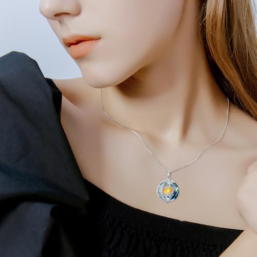 TOUPOP Birthstone Necklace Women Sterling Silver Moon Star Birthday Jewelry | Celtic Moon Pendant with Blue Crystal Anniversary Christmas Jewelry Gifts for Wife Mom Her - color: C-Amber