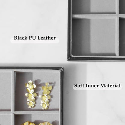 Large Jewelry Organizer Tray, Stackable Jewelry Storage Holder PU Leather Velvet Jewellery Display Case for Stud Earring Bracelet Necklace Ring (Black Gray, 12 Grids) - color: Black Gray