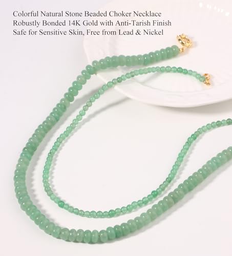 CASDAN 2Pcs Natural Gemstone Beaded Choker Necklaces for Women | Boho Colorful Beads Choker,Natural Stone Surfer Beach Necklaces,Handmade Summer Jewelry,Charm Trendy Necklaces - color: Light green