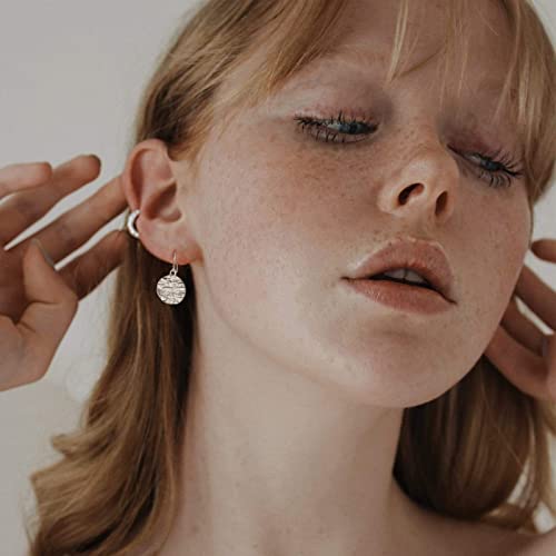 Gold Earrings 14k Gold Plated Hoop Earrings Dainty Pearl hoop Disc Coin Bead Starfish Teardrop Circle Dangle Drop Earrings for Women Hypoallergenic Jewelry Gifts - color: Hammered Disc-Silver
