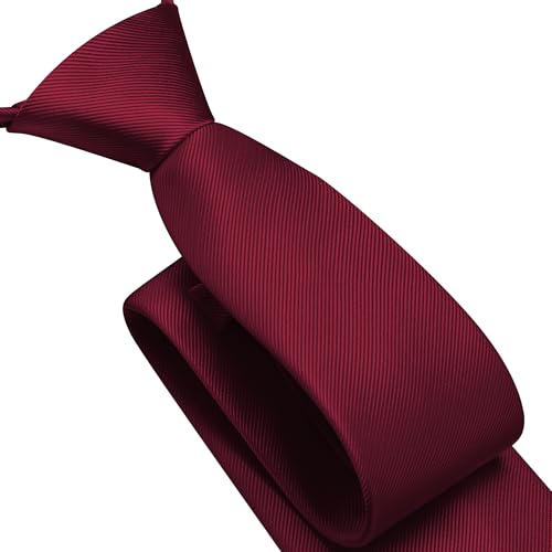 GUSLESON 3.15"（8cm） Mens Pre-tied Adjustable Zipper Tie Solid Necktie for Business and Wedding - color: Burgundy