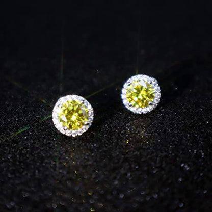 YOMELA Round Cubic Zirconia Stud Earrings for Women | Everyday Dainty, Diamond-Like Brilliance, CZ Halo Birthstone Studs, Hypoallergenic & Lightweight, Elegant & Versatile - color: Yellow
