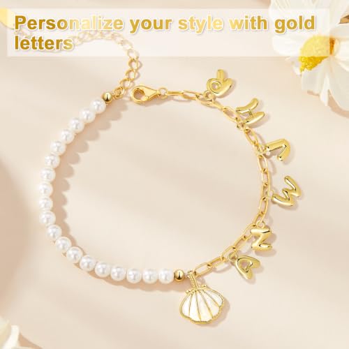 Shudyear Charms Letter Gold Bubble Alphabet A-Z Pendant for Jewelry Making DIY Bracelet Necklace Initial Charms - 18K Gold Bubble Letters for Custom Name Gifts Keychain Crafts