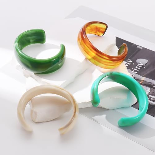 Firstmeet Wide Bold Open Cuff Acrylic Bangle - Oversized Statement Bracelet for Edgy Style - color: Beige