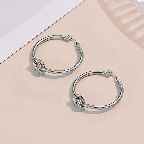 Large Gold Knot Hoop Earrings for Women 18K Gold Hoop Earrings Statement Lightweight Hoops Trendy Gold Hoops Earrings Jewelry - color: B-Big Hoop Earrings-Silver