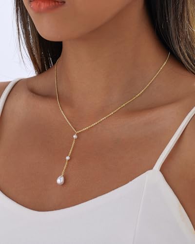 Pearl Necklaces for Women Trendy 14k Gold Plated Cubic Zirconia Pearl Pendant Necklace Valentines Day Wedding Birthday Mother's Day Gifts Dainty Gold Necklace for Women - color: Style 6 - Gold Necklace