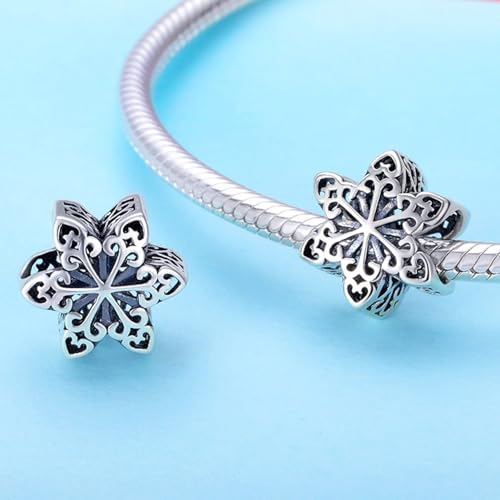 BISAER 925 Sterling Silver Charms for Bracelets Cat Dog Sloth Animal Beads Butterfly Fairy Heart Dangle Pendant Charms - color: Snowflake