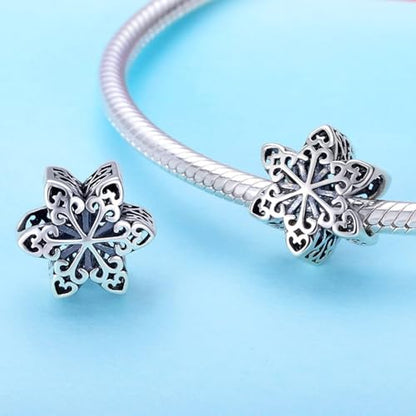 BISAER 925 Sterling Silver Charms for Bracelets Cat Dog Sloth Animal Beads Butterfly Fairy Heart Dangle Pendant Charms - color: Snowflake
