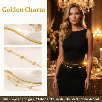 Gold Waist Chain for Women, Layered Adjustable Belly Chain, Snake Body Chain & Beaded Waist Beads, Dainty Bikini Summer Beach Trendy Body Jewelry Accessories