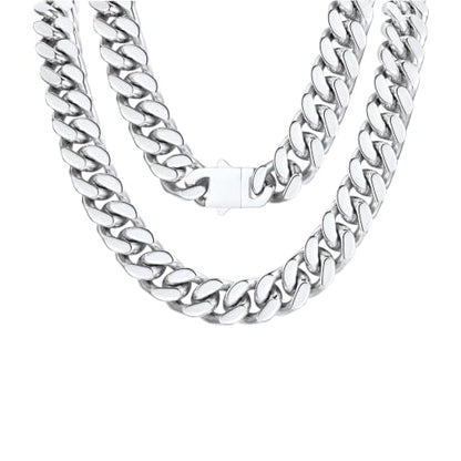 FindChic Cuban Link Chain Necklace for Women Men, Silver/Gold Plated Stainless Steel Solid Miami Curb Chain Hip Hop Punk Statement Jewelry, 5/12/14mm Width, 16/18/20 Inch Length, with Gift Box - color: 05. 14mm-Silver, size: 18inches