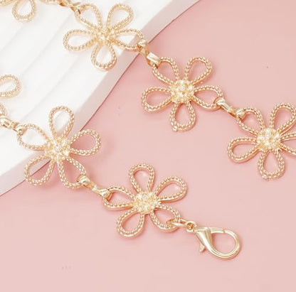 Women's Waist Chain Flower Metal Belt for Dresses Jeans | Adjustable Belly Waist Chain - color: Hollow Flower Gold, size: S: 105cm/41in