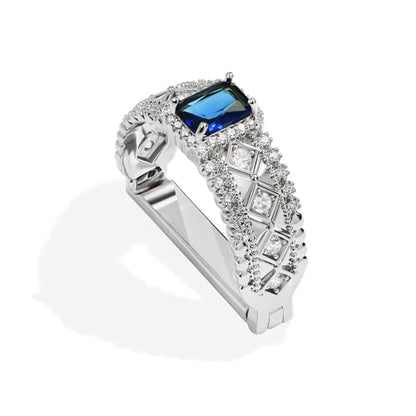 Sparkling Crystal Men's Neck Tie Ring Tie Clasp Necktie Clips Holder Tie Accessories with Box for Wedding Jewelry Gift - style: Silver Clips with Blue Square CZ