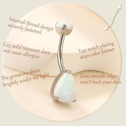 AROWRO Belly Button Ring Titanium Gold Sliver Hypoallergenic 14G Belly Button Piercing 10mm Barbell Belly Rings for Women With Opal - color: Sliver+White Opal
