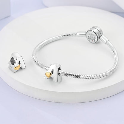 Women 925 Sterling Silver Charms A-Z Heart Letters Beads Pendant for Bracelets Women Fit Pandora Bracelets Hypoallergenic Beads - color: A