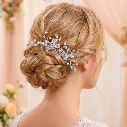 Bride Silver Wedding Hair Comb Rhinestone Bridal Headpiece Sparkly Crystal Hair Accessorie for Women (A-Silver) - color: A-Silver