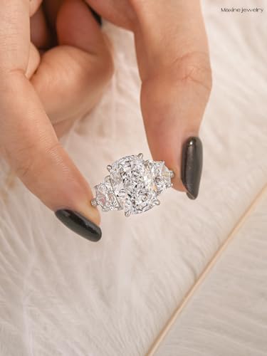 Maxinejewelry 925 Silver 6CT 3-Stone Cushion Cut Engagement Ring