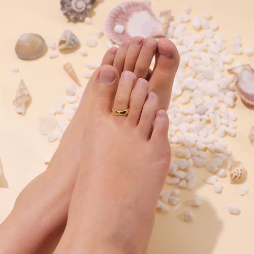 PLOMFOV 14K Gold Filled Gold Toe Rings for Women Adjustable Toe Rings Non Tarnish Solid 14K Real Gold Toe Ring - style: Band