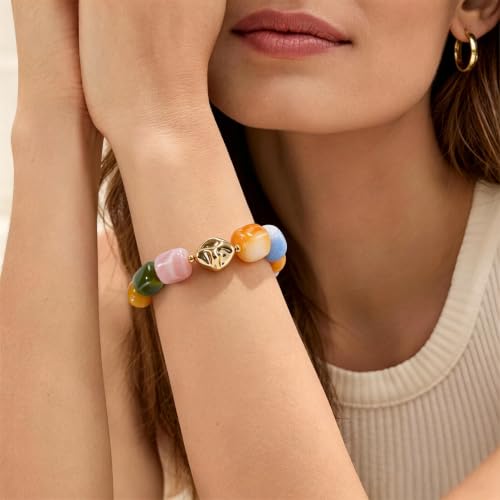 VIBILIA Chunky Beaded Bracelet for Women Multicolor Big Resin Acrylic Bead Elastic Stretch Bracelet, Trendy Statement Bracelets Boho Summer Beach Vacation Charm Jewelry - color: Square-Colorful