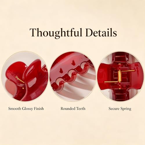 Ivyu 4-Inch Large Rounded Rectangle Hair Claw Clip for Women, Strong Hold | Smooth rounded teeth and a strong spring provide a secure hold for full updos on fine to medium hair. - color: Translucent red