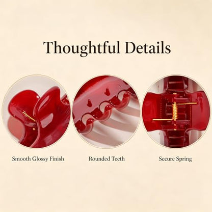 Ivyu 4-Inch Large Rounded Rectangle Hair Claw Clip for Women, Strong Hold | Smooth rounded teeth and a strong spring provide a secure hold for full updos on fine to medium hair. - color: Translucent red