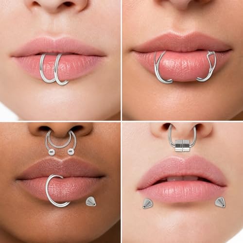 Fake Piercing Body Jewelry, Eyebrow Ring Fake Lip Labret Studs Replacement Balls Spike with Face Gems, y2k Accessories Nose Stick on Silver Belly Button Sticker for Women Men
