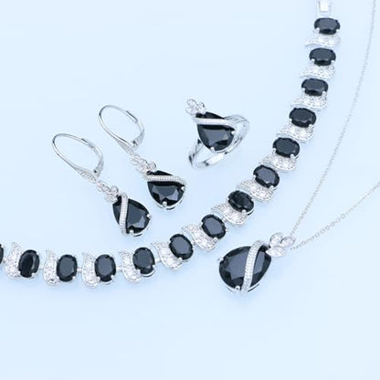 GZWHD Jewelry Set for Women CZ Earrings Necklace Ring Bracelet Set Prom Party Wedding Jewelry Gift for Mother Friend Wife - color: A-Black