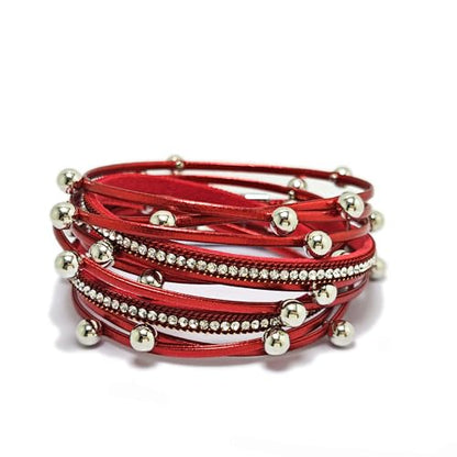 ZMANYIJEW Leather Wrap Bracelets for Women,Boho Cuff Bracelets Multi-Layer Crystal Beads Cuff Bracelet Multilayered Leopard Leather Braided Bangle Wrist Cuff Bangles - style: bead--red