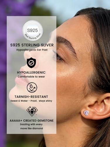 Bestyle 8mm Small Birthstone Earrings for Women with Hypoallergenic Sterling Silver Post,Sparkle Heart/Round Womens Studs Earrings, Great Birthday/Christmas/Anniversary Jewelry for Wife Mother - color: 06. June Alexandrite-Heart