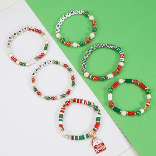 Ardorchid Halloween Bracelets for Women Pumpkin Ghost Steleton Bat Skull Beaded Stackable Stretchy Bracelet Rugby Thanksgiving Christmas Heishi Bracelets - color: Christmas Bracelets-5