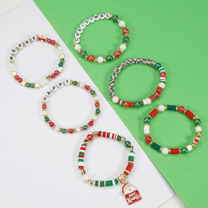 Ardorchid Halloween Bracelets for Women Pumpkin Ghost Steleton Bat Skull Beaded Stackable Stretchy Bracelet Rugby Thanksgiving Christmas Heishi Bracelets - color: Christmas Bracelets-5