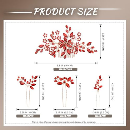 Wedding hair accessories, Bridal for piece, brides headpiece, Bride comb（Red） - color: Red
