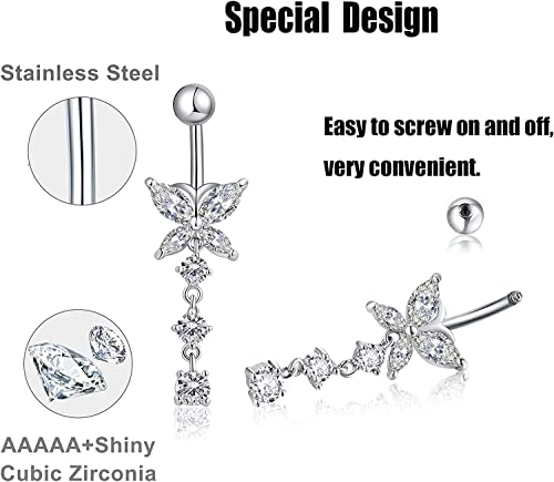 Incaton 14G Cute Heart Stainless Steel Belly Button Rings Belly Piercing Jewelry Diamond Belly Rings for Women Navel Piercing Jewelry - color: 5pcs Silver 2 10mm