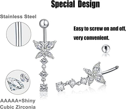 Incaton 14G Cute Heart Stainless Steel Belly Button Rings Belly Piercing Jewelry Diamond Belly Rings for Women Navel Piercing Jewelry - color: 5pcs Silver 2 10mm