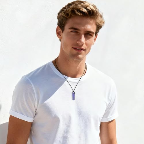 FANASY Natural Gemstone Pendant Necklace for Men Healing Crystal Pendant Adjustable Black Rope Necklace Jewelry Gifts for Women Men - color: Lapis Lazuli