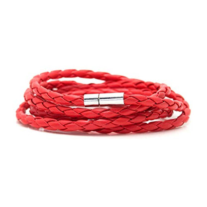 Xusamss Fashion Alloy Buckle Multilayer Leather Wrap Cuff Bracelet,7.5inches - color: Red